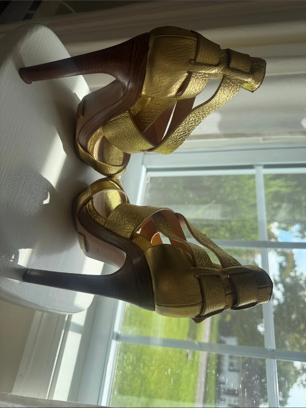 Michael Kors Metallic Gold Strappy Platform Heels